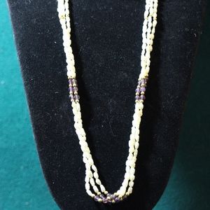White Seed Pearl Gold Amethyst Necklace Bracelet